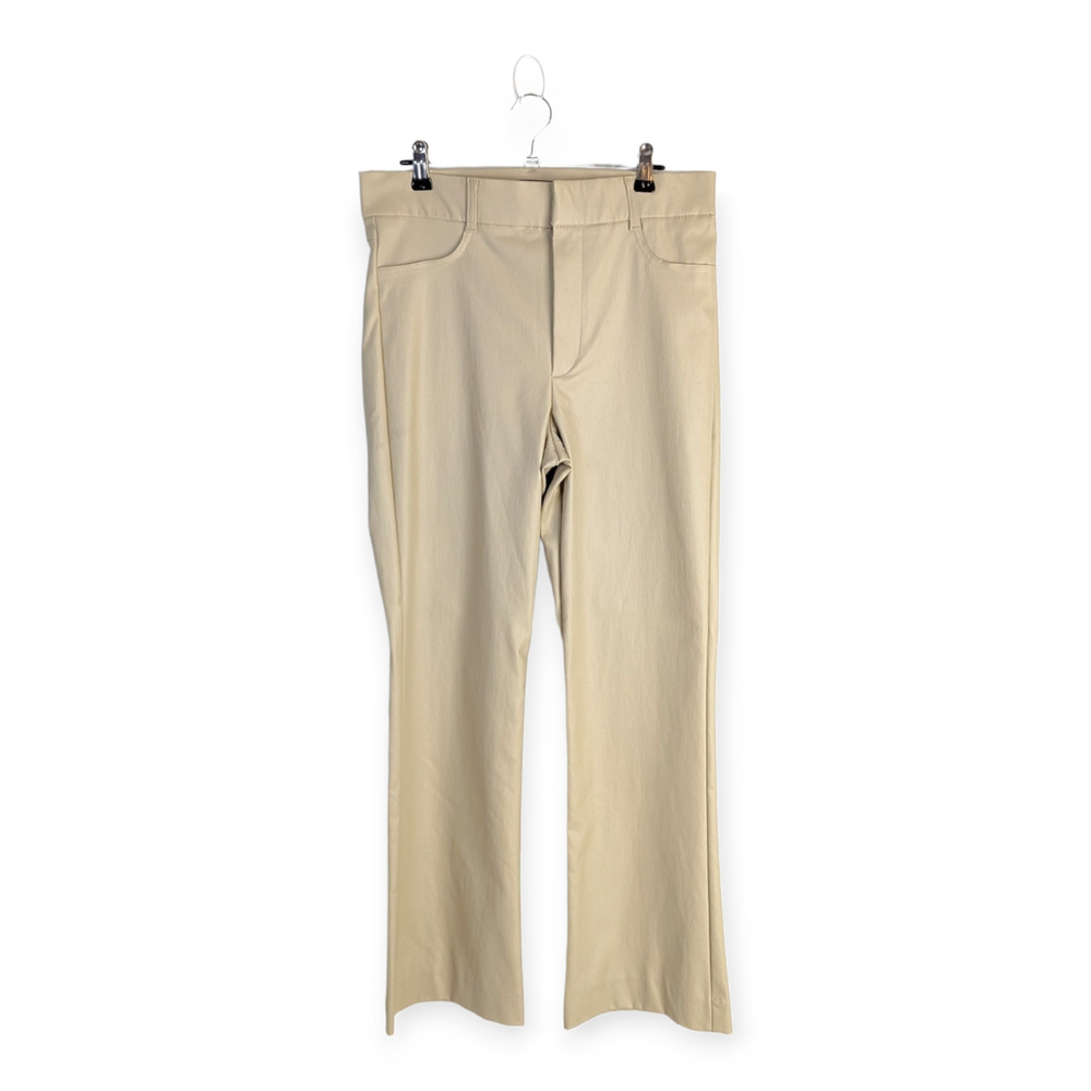 Zara Women's Tan Flat Front High Waisted Straight Leg Wax Effect Pants Size L